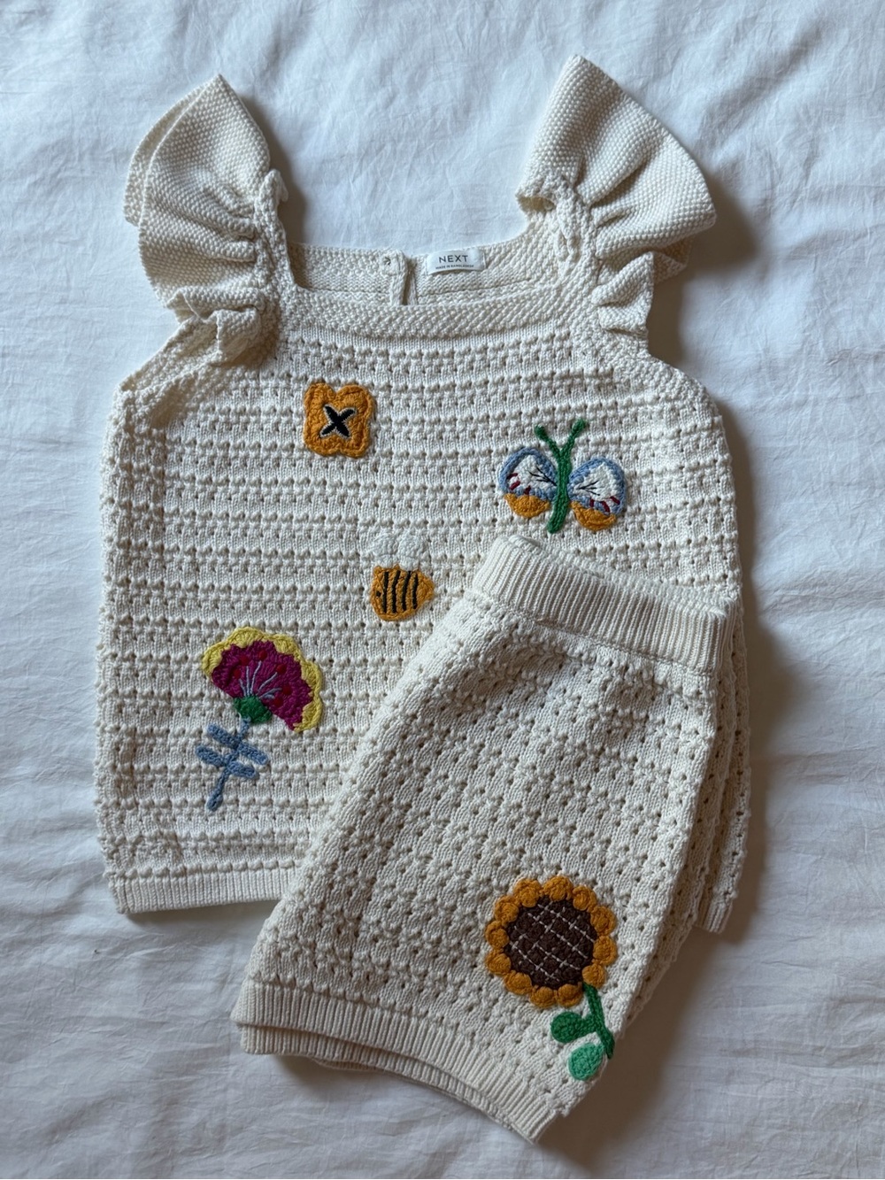 NEXT Girls Crochet Knit Embroidered Top Shorts Set 6-7Y